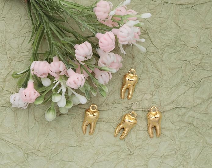 30 Pcs Teeth Charms 1.5 x 0.7 x 0.5 cm Metal Cute Small Tooth Pendants for Women DIY Jewelry Making Supplies Necklace Bracelets Findings Kit Bulk Decoration