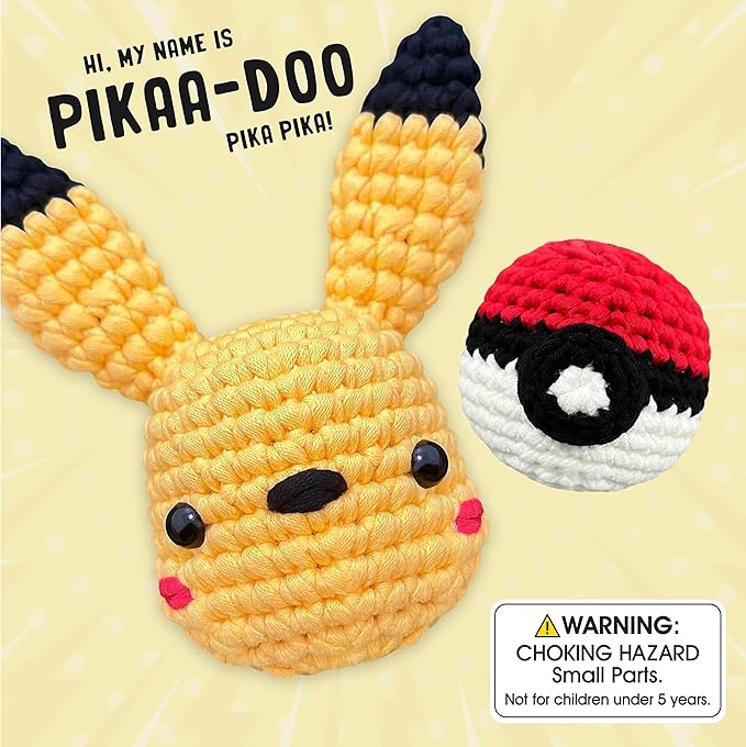 Pika-Doo DIY Crochet Kit | Ultimate Starter Set for Teens & Adults | Fun Couples & Date Night Craft Project w/Premium Yarn, Hook, Step-by-Step Video Tutorials & Easy Written Guides (Ages 15+)