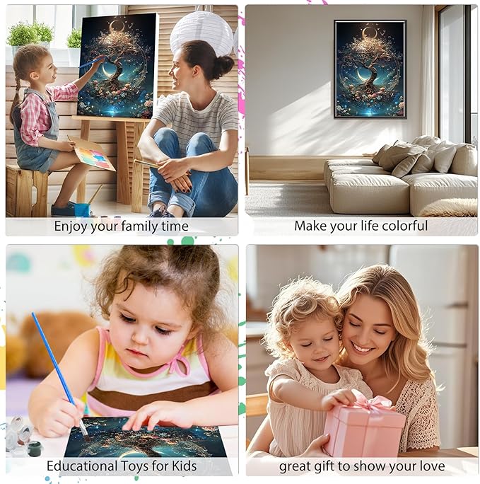 EOBROMD Framed Paint by Numbers Kits for Adults - Wooden Easel, Tree of Life DIY Acrylic Paint by Number on Stretched Canvas, Painting Kits Adults Oil by Numbers for Home Decor 10x14 Inch