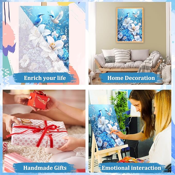 MAXBYE Birds Paint by Numbers, Flower Adults' Paint by Number Kits, DIY Acrylic Paint Kit for Adults Beginners Unframed, Easy Oil Paint by Numbers Canva for Home Wall Decor 12x16inch