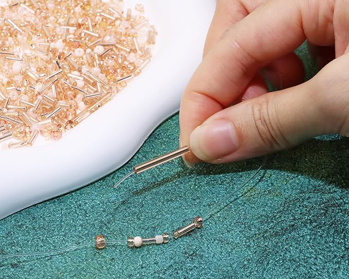 Mixed Craft Beads 1000Pcs/20g Glass Seed Tube Bead Bugle Bead 1.5-4.5mm Small Loose Spacer Beads for DIY Bracelets Necklace Earring Jewelry Making (Champagne)