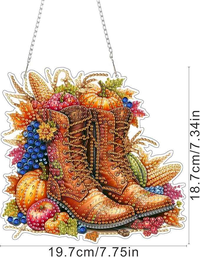 SENQAO Boots Diamond Art Hanging Kits for Adults Kids, Acrylic Diamonds Painting Pendant Board Kit Thanksgiving, Diamond Art Painting Window Pendants Home Garden Wall Hanging Kits Hanging Ornament