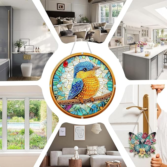 SKRYUIE Bird Hanging Diamond Art Kits for Adults Pendant Suncatcher, Special Shaped Crystal DIY Pearl Diamond Painting Kit, Gift for Mother Spring Summer Window Wreath Decor 7.48 x 7.32 Inch A36