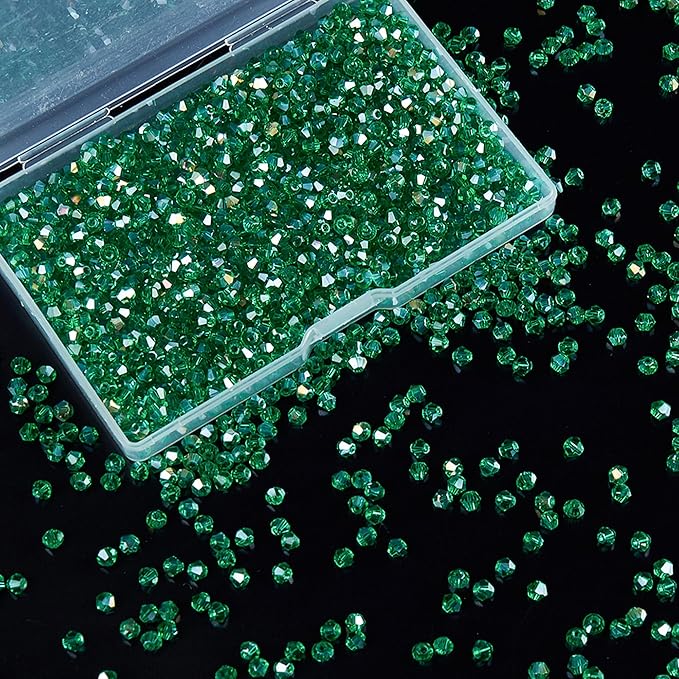 laopottbeads 1200pcs 3mm bicone crystal glass beads for jewelry making, sparkling mini beads for suncatchers, diy bracelets & craft projects (malachite green)