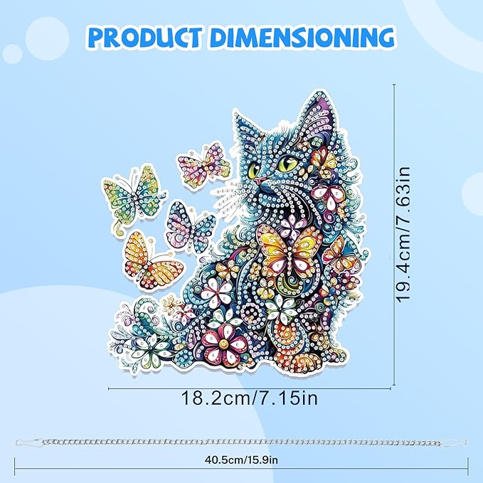 Bowetile Colorful Cat Diamond Art Hanging Kits for Adults, 5D Special Shape Diamond Painting Cats Window Pendant Kits, Animal Gem Art Suncatchers Ornament for Home Garden Wall Decor