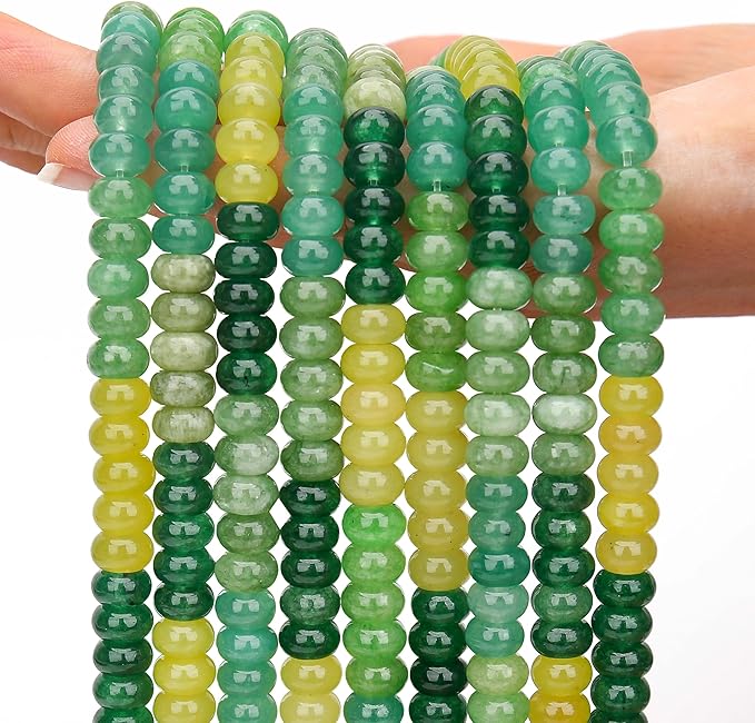 2 Strands (150PCs) Green Shade Jade Rondelle Beads, 5 * 8mm Gemstone Loose Spacer Abacus Disk Beads for DIY Bracelet Necklace Earrings Jewelry Making, Craft Supplies Beading Kit