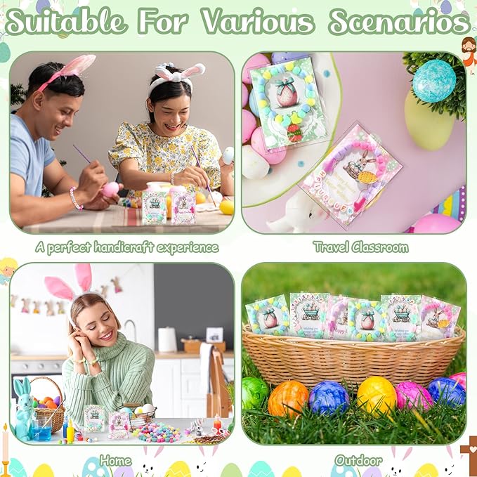Chunful 1022 Pcs Easter Charms Beads Bracelet Jewelry Making Bunny Easter Egg Colorful Cross Pastel Alphabet Bead DIY Jewelry Craft Gift with Blessing Cards for Women Girls Kids Classroom Party Favors