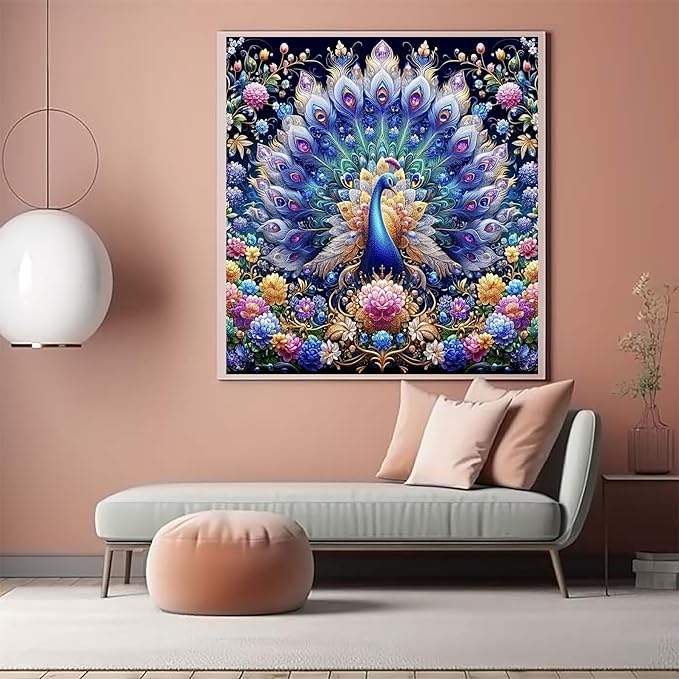CZYWJMEI 5D Peacock Diamond Painting Kits for Adults Beginners,DIY Flowers Suitability Friends Diamond Art,Full Round Drill Diamond Dot Gem Art Kits,Home Wall Decor 12x12 Inch