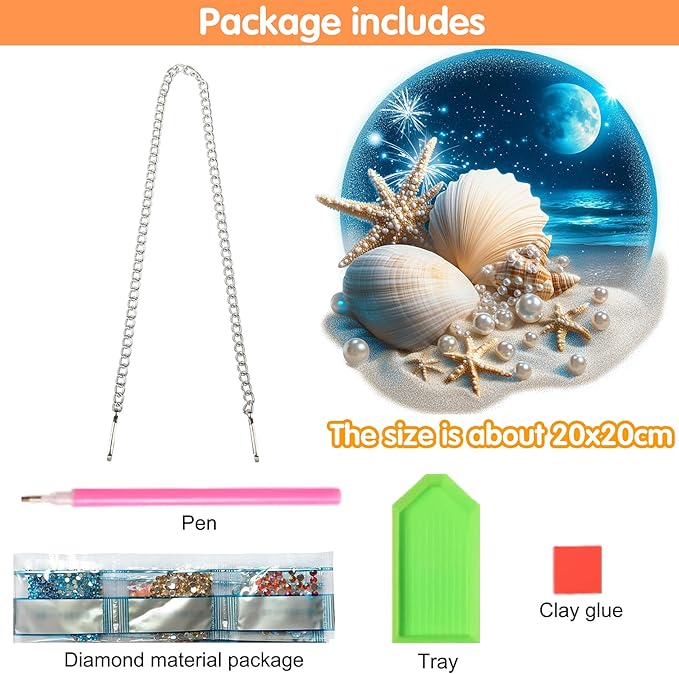 Zariocy Hanging Diamond Art Ornament Shells Kits for Adults – Special Crystal Double Sided Pendant, DIY Seaside Scenery Diamond Painting Acrylic Board Window Pendants Home Wall Hanging Decor 8x8 inch