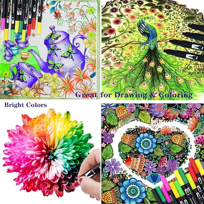 100 Colors Art Markers for Adults,Dual Tip Pens for Adult Illustration, Journaling, Calligraphy - Artist Drawing Supplies,Brush and Fine Pens for Lettering, Manga, Design Sketching