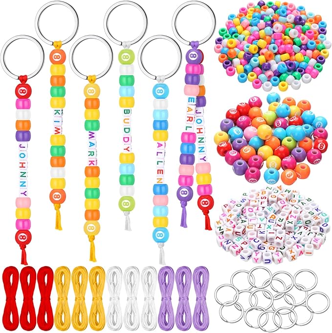 Landical 564 Pcs DIY Bead Keychain Kit Key Chain Making Craft Adjustable Letter Beads String Mama Sport Gift Alphabet Jewelry Backpack Accessories Holiday Party Favor(8 Ball,Pale Color)