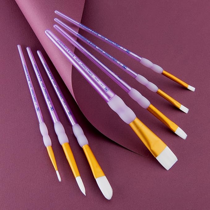 Royal & Langnickel Royal and Langnickel Crafter's Choice Flat Taklon Variety Brush Set - White (Pack of 7)