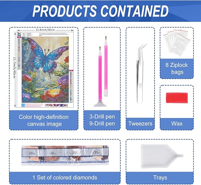 Camocin Diamond Art Kits for Adults Butterfly, 5D Flowers Diamond Painting Kits for Adults Beginners, DIY Butterfly Full Round Dots Drill Gem Art Kit for Gift Home Wall Decor 12 x 16 Inch
