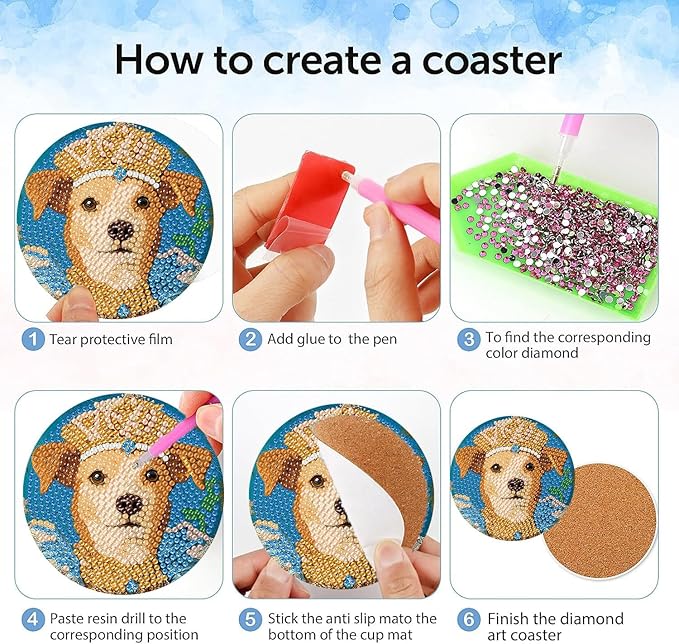 igoodom 8 Pcs Diamond Art Coasters Kit with Holder, DIY Funny Dog Diamond Painting Coasters for Beginners Adults, Non Slip Diamond Art Kits Craft Supplies 4x4inch