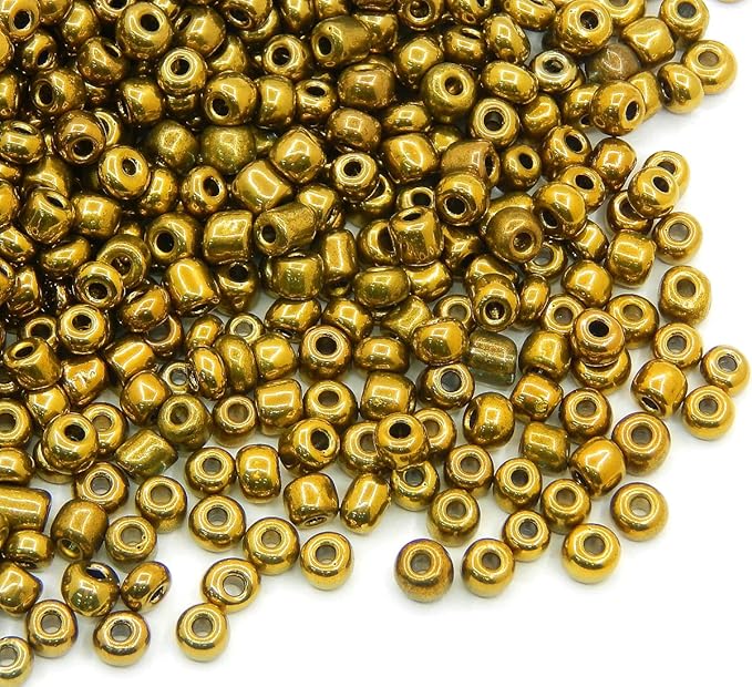 Perlin Glass Seed Beads 4mm 6/0 Round Mini Small Pony Spacer Beads 1100pcs for Jewelry Making Earrings Bracelets Pendants Waist DIY Handmade Metallic Color Kit (Gold Antique)