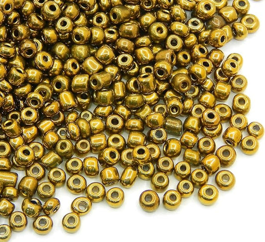 Perlin Glass Seed Beads 3mm 8/0 Round Mini Small Pony Beads 3300pcs for Making Earrings Bracelets Pendants Waist Jewelry DIY Handmade Metallic Color Kit (Bronze)
