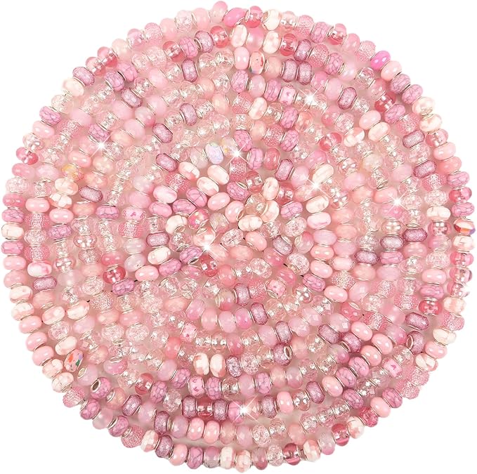 Large Hole Pink European Beads for Pens - 100 Pieces Assorted Fairy Wand Garden Lampwork Craft Spacer for DIY Charms Bracelet Necklace Decoration Jewelry Making Supplies