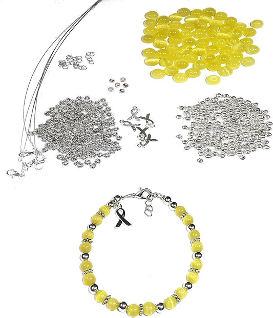 Hidden Hollow Beads DIY Craft Beading Kit, Everything to Make Cancer Awareness Bracelets, Uses Wire, Crimps and Clasps, Fundraising and Gifts (Bladder Cancer Sarcoma - Yellow - Makes 5)
