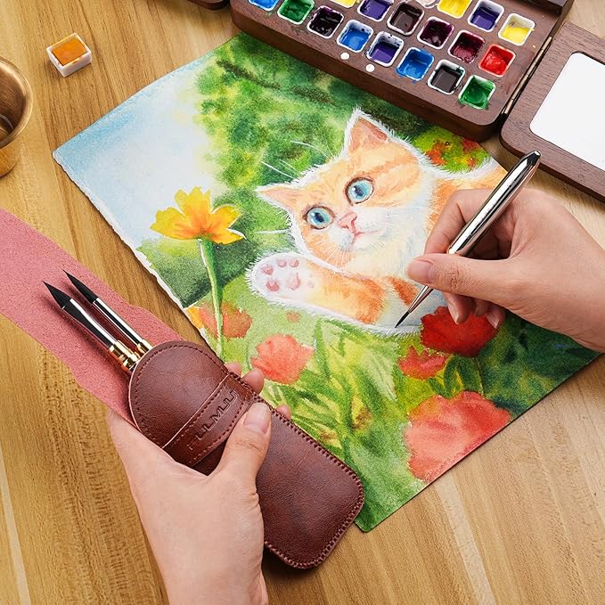 Fuumuui 3pcs Dual-Tip Travel Watercolor Brushes with 6 Versatile Tip Styles, Premium Synthetic Squirrel Hair Travel Paint Brush Set for Plein Air Painting - Watercolor Acrylic Gouache Ink