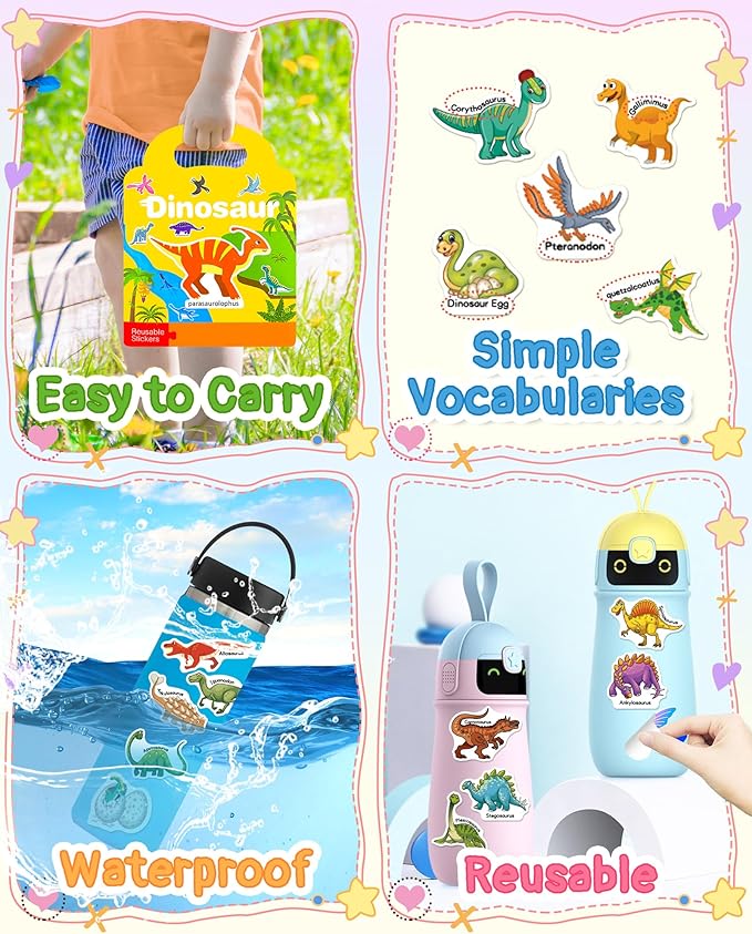 benresive reusable sticker books for kids, sticker books for toddlers, toddler travel toys activities crafts ages 3 and up birthday gifts - dinosaur