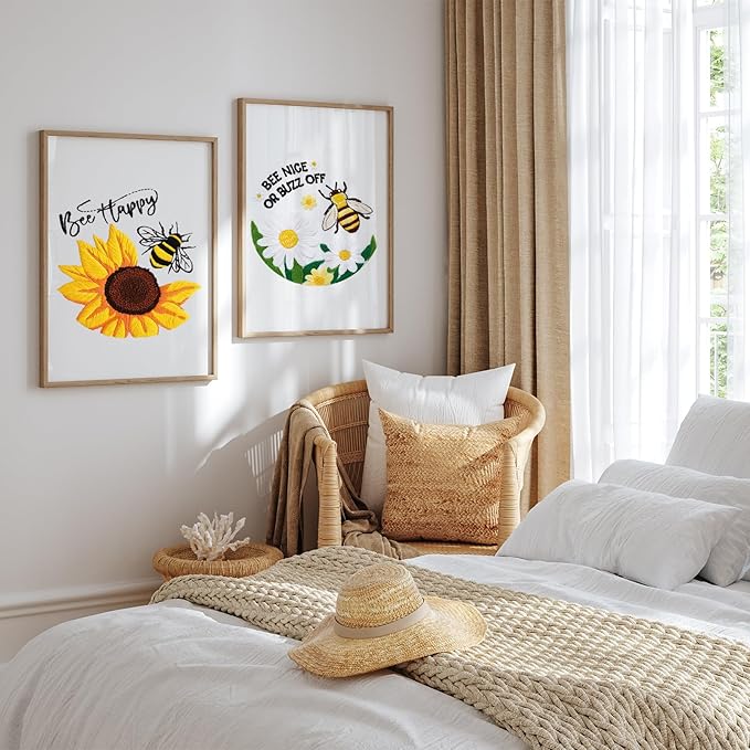 Louise Maelys Embroidery Kits for Beginners,Cross Stitch Kit for Adults,DIY Needlepoint with Bee Sunflower Pattern-Bee Happy