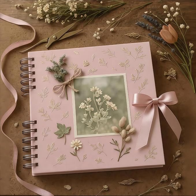 Pink Scrapbook Album, 8" x 8" Scrap Book 30 Sheets (60 pages), Memory Book & Photo Album for Wedding Guest, Baby Shower, Valentines, Engagement | Scrapbooking Supplies & Christmas Gift.
