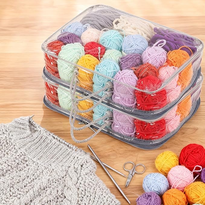 5 Pack Clear Yarn Storage Bags, 12x16x4 Inches Yarn Storage Organizer Tote Bag for Knitting Needles Crochet Hooks Yarn Balls Yarn and Unfinished Project, Grey