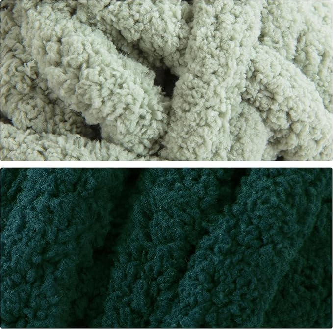 MABOZOO Assorted Chunky Yarn for Crocheting 8 Pack,Fluffy Jumbo Chenille Yarn,Soft Plush Yarn Bulky,Giant Thick Fuzzy Yarn for Hand or Arm Knitting,Sage Green & Dark Green(31.7 yds,8 oz Each Skein)