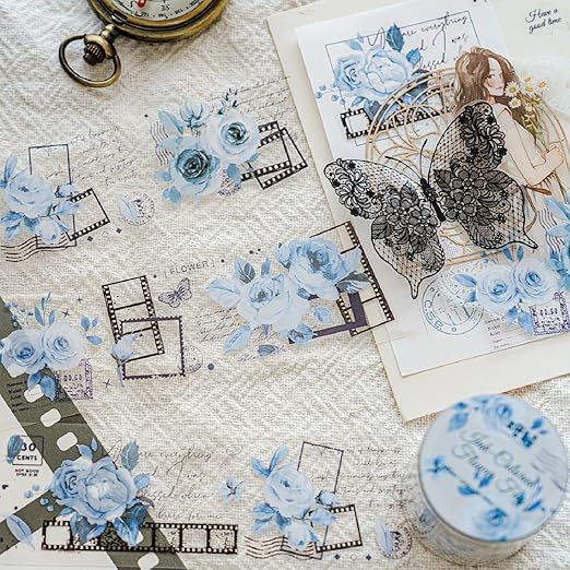 PET Tape Stickers for Journaling 6 Rolls Flower Washi Tape Stickers Decorative Tape for Crafts Scrapbooking Junk Journal Supplies, Flower Letters