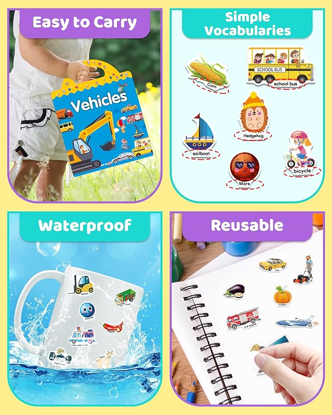 benresive reusable sticker books for kids, sticker books for toddlers, toddler travel toys activities crafts ages 3 and up birthday gifts - farm, space and vehicle
