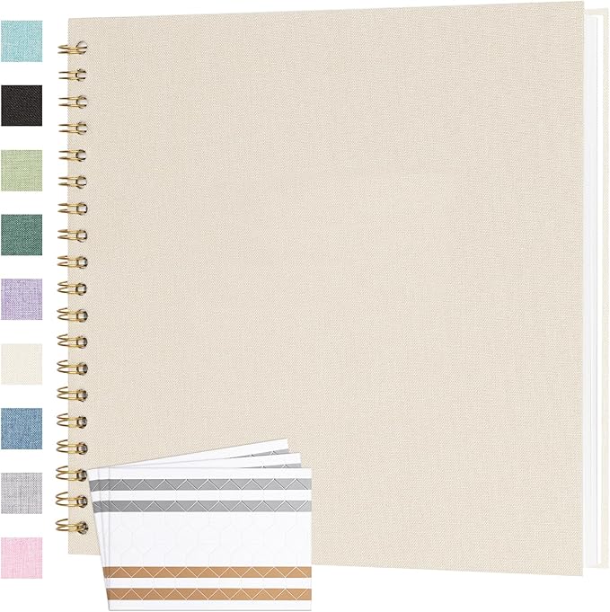 Scrapbook Photo Album 10x10 Inches 40 Pages Hardcover Kraft Paper Linen Cover Scrap Book Memory Book DIY Scrapbook Albums for Wedding Baby Boyfriend Travel Anniversary Family, Beige