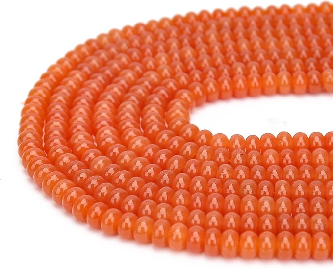2 Strands (150PCs) Orange Jade Rondelle Beads, 5 * 8mm Gemstone Loose Spacer Abacus Disk Beads for DIY Bracelet Necklace Earrings Jewelry Making, Craft Supplies Beading Kit