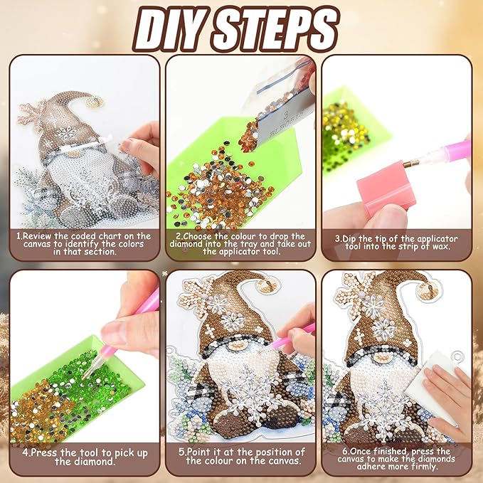 Chitidr 6 Pcs Winter Diamond Painting Hanging Sign Set Diamond Art Set DIY Crystal Paint Arts and Crafts Kit 5d DIY Christmas Ornaments Kits for Winter Wall Door Window Decor