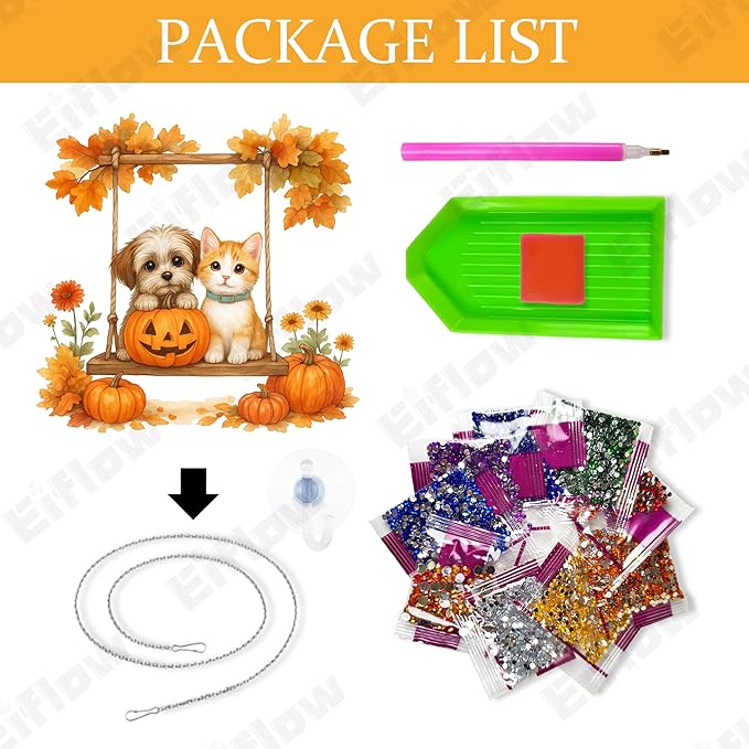 Eiflow Acrylic Diamond Art Hanging Kit for Adults Thanksgiving Fall, DIY Diamonds Painting Door Hanger Board Kit, Special Crystal Diamond Art Painting Pendant Ornament