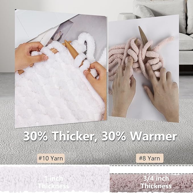 Chunky Yarn for Hand Knitting - #10 Chunky Chenille Yarn, Jumbo Big Thick Chunky Yarns for Crocheting, Super Bulky Chunky Knit Blanket Yarns, 8 Skein (25 yds 8 oz Each Skein), Pure White