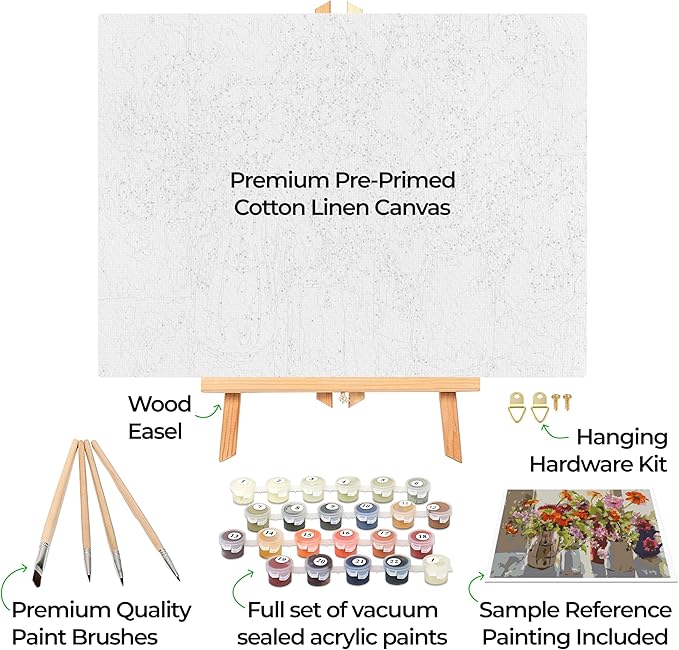 Ledgebay DIY Paint by Numbers Kit for Adults Framed Canvas Beginner to Advanced Paint by Numbers Kit, Kits Include Acrylic Paint Set, Brushes & Tabletop Easel (October 12" x 16" Framed)