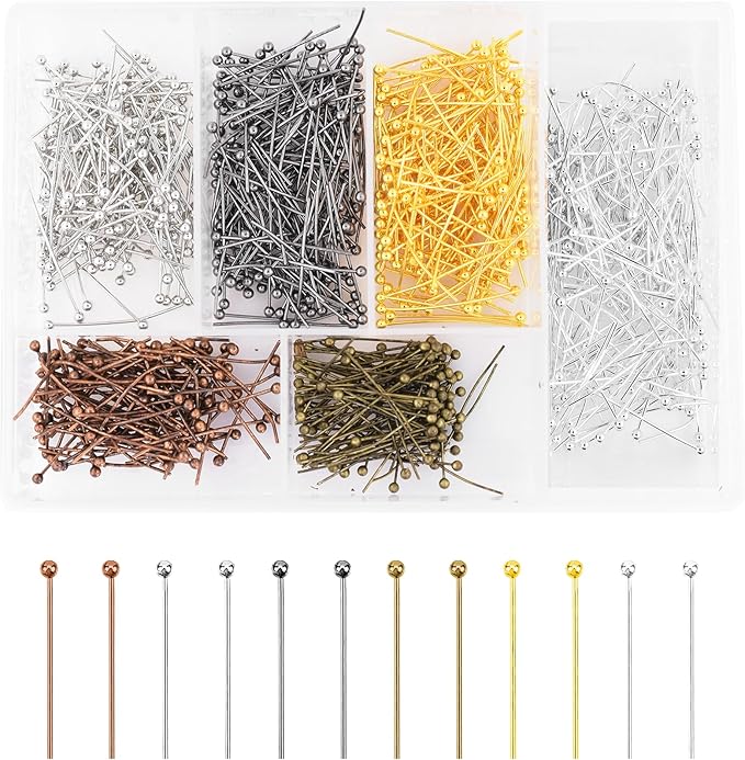 Mandala Crafts Assorted 1 Inch Metal Ball Head Pins for Jewelry Making Earring Making Supplies - 850 Jewelry Findings for Making Earrings DIY Bracelets Rosary Charms