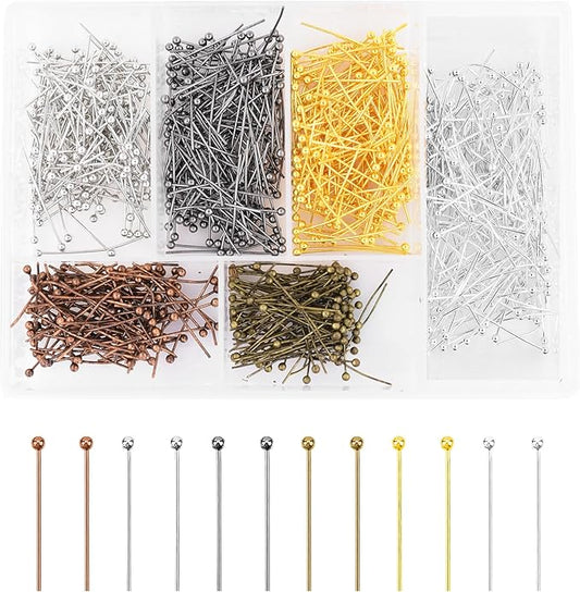 Mandala Crafts Assorted 1 Inch Metal Ball Head Pins for Jewelry Making Earring Making Supplies - 850 Jewelry Findings for Making Earrings DIY Bracelets Rosary Charms