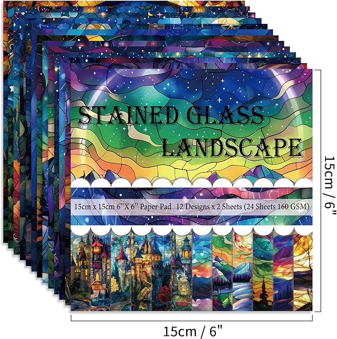 6x6" 160gsm cardstock Single Sided Scrapbooking 24 Papers Pad vintage decoupage scrapbook kit patterned paper junk journal supplies journaling supply scrap paper crafting.Stained Glass