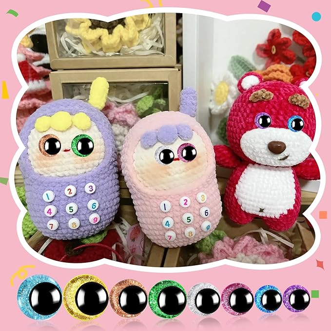 160PCS Large Safety Eyes for Amigurumi 3D Glitter Crochet Doll with Washers for DIY Puppets Bear Crafts Animals Amigurumi Making Supplies(12-18mm)