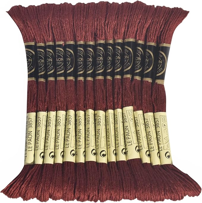 LE PAON Embroidery Floss, 14-Pack Six Strands 100% Long Staple Cotton Embroidery Thread, 8.7-Yard，Color Number：3857, Dark Rosewood