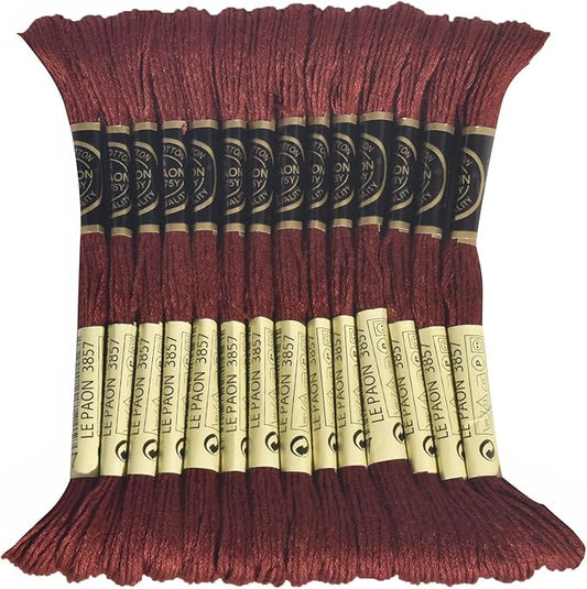 LE PAON Embroidery Floss, 14-Pack Six Strands 100% Long Staple Cotton Embroidery Thread, 8.7-Yard，Color Number：3857, Dark Rosewood