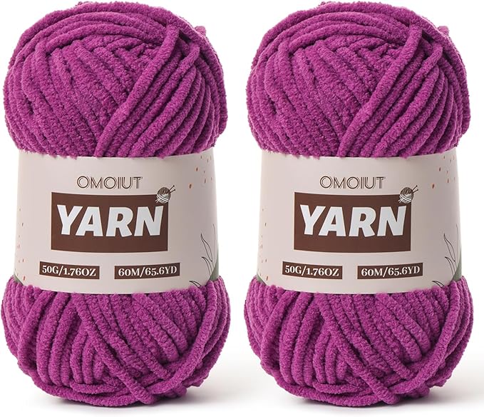 2 Packs Plush Chenille Chunky Crochet Yarn - Baby Yarn for Crocheting Soft - Velvet Yarns Knitting for Blankets Crafts - Fluffy Amigurumi Yarns 100g/131yds (2 Dark Purple)