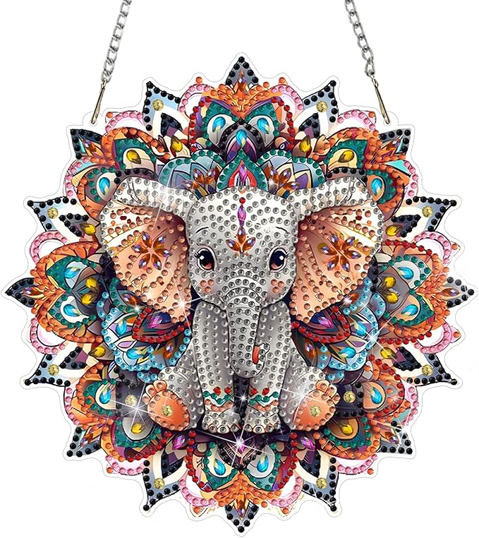 DOMROM Elephant Diamond Art Hanging Kits for Adults Beginners, Special Shaped Crystal Diamond Painting Elephant Pendant, DIY Diamond Art Suncatchers Animal for Home Garden Wall Decor Gift
