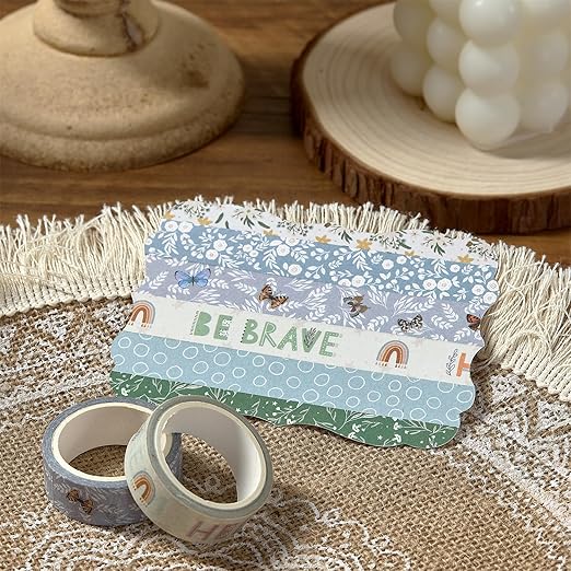 YUBX Boho Washi Tape Set 10 Rolls Cute Masking Graphic Floral Pattern Decorative Tapes for Arts, DIY Crafts, Journals, Planners, Scrapbook, Wrapping (Cool)