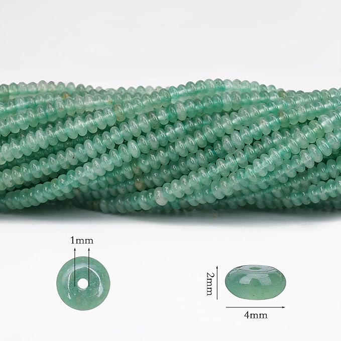 2 Strands (300PCs) Natural Green Aventurine Rondelle Beads, 2 * 4mm Gemstone Loose Spacer Abacus Disk Beads for DIY Bracelet Necklace Earrings Jewelry Making, Craft Supplies Beading Kit