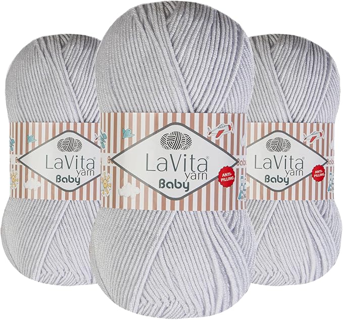 LaVita Baby Premium Anti-Pill Acrylic Yarn - 820 Yards, 3 x 3.5 oz - Warm, Airy Fiber with Silky Texture - Oeko-TEX Certified, Durable, Lightweight, Long-Lasting, Solid Pastel Colors - 3 Skeins Pack