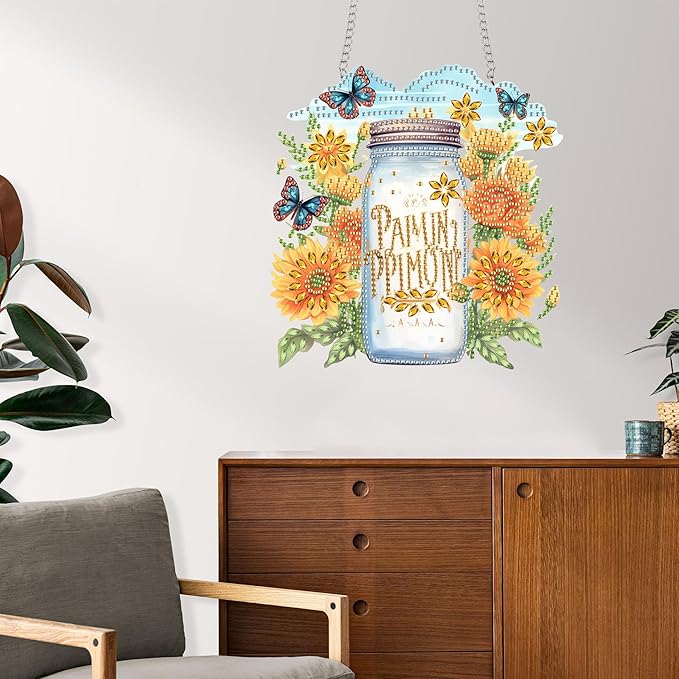 Reofrey Hanging Diamond Art Kits for Adults– 8x8Inch Landscapes Hanging Ornament Acrylic Board Double Sided Pattern Crystal Diamond Art Suncatcher Pendant, for Home Window Decoration Handmade Gift