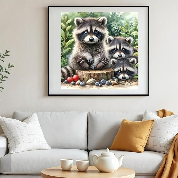 BYGFHLYW 5D Animals Diamond Painting Kits for Adults, Raccoon Family Diamond Art Kits for Adults Beginner, DIY Full Drill Diamond Dot Gem Painting for Home Wall Decor 13.78x13.78inch