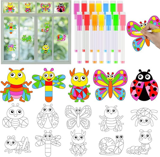Qyeahkj 30PCS Spring Insect Suncatchers for DIY Bug Butterfly Bee Window Cling Sticker Painting Craft Kit Spring Art Project Hobby Gifts for Home Decor Activities